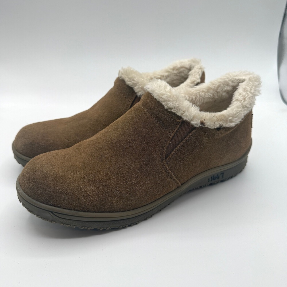 Minnetonka Moccasin Loafer Women 10 Brown Faux Fur Lined Slip On Shoe Suede